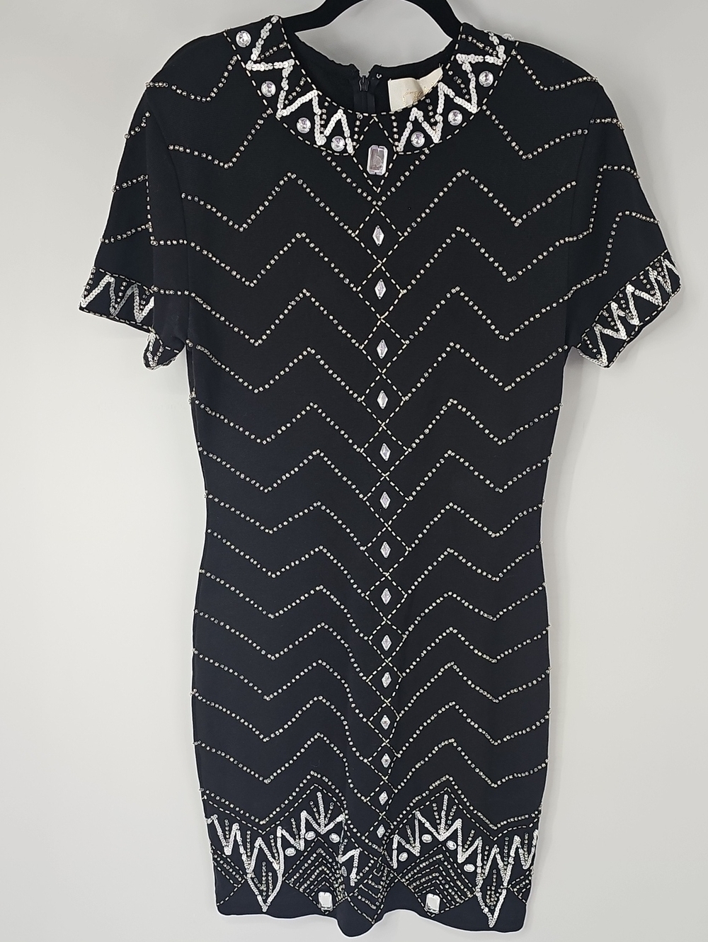 VTG CACHE Y2k Stunning Bejeweled Black Knit Bodycon Party Dress Sz:L